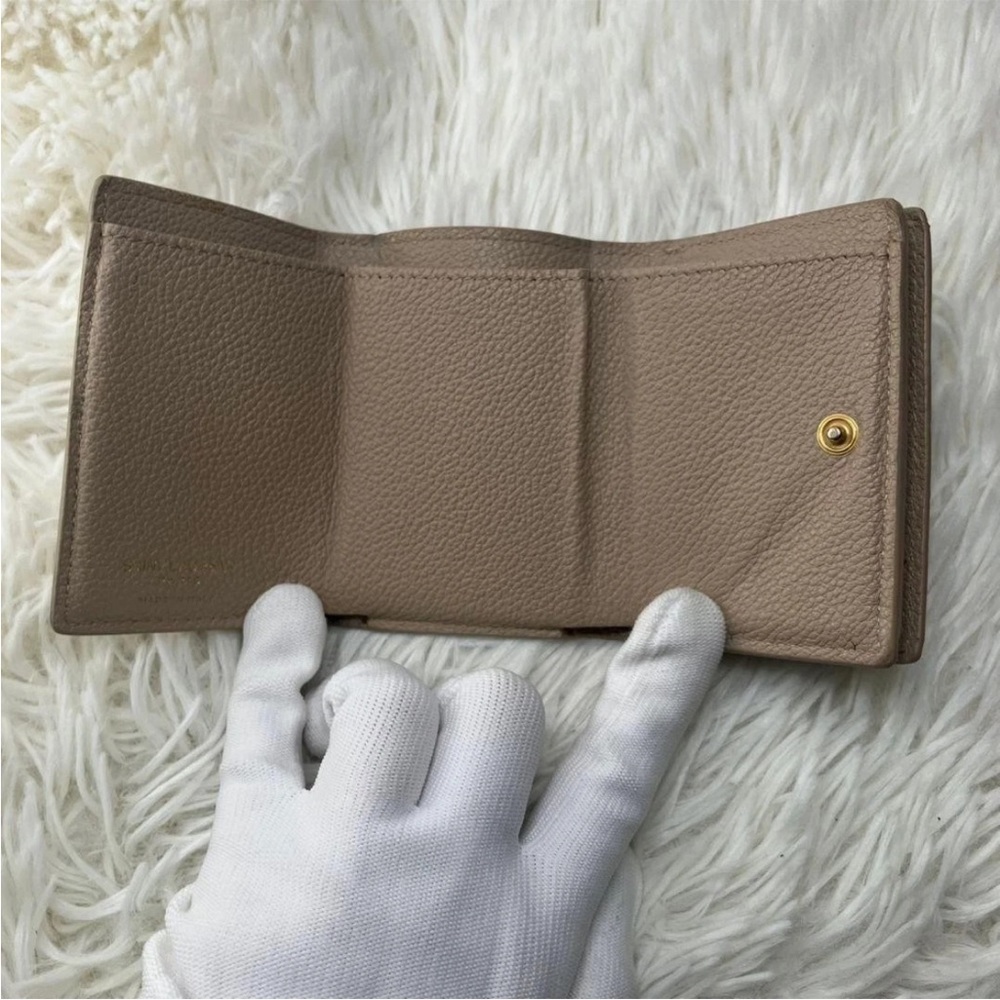 Saint Laurent Taupe Leather Wallet with Gold Logo - Picture 7 of 12
